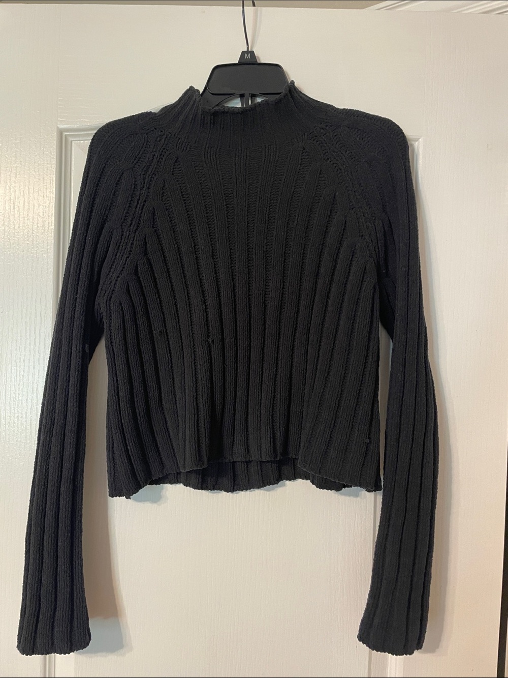 American Eagle Black Ribbed Knit Top with Mock Neck